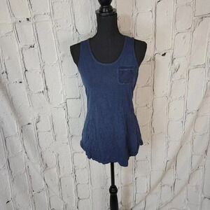 CROSBY Navy Blue Acid Wash Tank Top Gathered Waist‎ Womens Medium Summer Tank